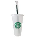 Starbucks 1 Paket Paket - Yeniden Kullanılabilir Buzlu 24 oz Kapaklı ve Yeşil Pipetli Soğuk Bardak
