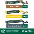 Starbucks By Nespresso House Blend 60’lı, Dark Espresso 20’li, Blonde Espresso 20’li Kapsül Kahve - 100 Kapsül