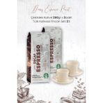 Starbucks Decaf Espresso Roast Çekirdek Kahve 250 gr x 2 Adet ve Türk Kahvesi Fincan Seti 2'li - 250 ml