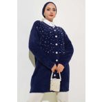 Starefsane İncili Sakallı Düğmeli Uzun Hırka Lacivert 0863-7585-571610
