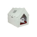 Starlightning Ahşap Büyük Kedi Yatağı Premium Kalite Beyaz Kedi Evi 50X35 cm Parlak Boyalı Çatılı Çizgili Model