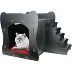 Starlightning Ahşap Kedi Yatağı 50X35 cm Premium Kalite Siyah Merdivenli Model Yüksek Tasarım