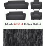 StarMall Jakarlı Çubuk, Düz Desen 3 2 1 1 Lastikli Koltuk, Kanepe, Çekyat Örtüsü, Kılıfı Esnekli Antrasit