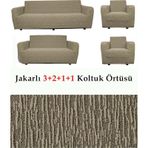 StarMall Jakarlı Çubuk, Düz Desen 3 2 1 1 Lastikli Koltuk, Kanepe, Çekyat Örtüsü, Kılıfı Esnekli Vizon