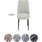 StarMall Jakarli Kumaş Oval Sandalye Kılıfı,sandalye Örtüsü Çubuk Desen 1 Adet - 35 x 45 cm - Krem