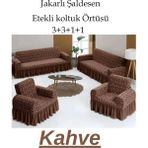 StarMall Jakarlı Şal Desen Koltuk, Kanepe, Çekyat Örtüsü, Likralı, Etekli, Koltuk Kılıfı 3+3+1+1 Takım - Kahverengi - 180 x 230 cm