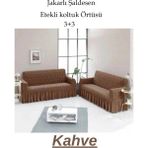 StarMall Şal Desen Jakarlı Koltuk, Kanepe, Çekyat Örtüsü, Likralı, Etekli, Koltuk Kılıfı 3+3 (Iki Adet) - Kahverengi - 180 x 230 cm