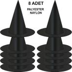 Starseven 8 Adet Siyah Cadı Şapkası – Yetişkin &amp; Çocuk Kostüm Aksesuarı