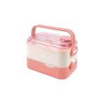 Starseven Vagonlife Bento 1350ML Lunchbox 2 Katlı 3 Bölmeli ve Sosluklu Çelik Sefer Tası Yemek Kutusu Çatal K