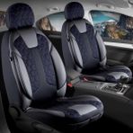 Startcar kia Capital Uyumlu Deri Detaylı Oto Koltuk Kılıfı Ön Arka Set Cyrus Model Siyah Mavi Sc - Siyah - Mavi