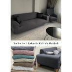 StartMall Jakarlı Çubuk Desen Koltuk Örtüsü 3+3+1+1 Takımı Lastikli Esnek Yıkanabilir Çekyat Kanepe Kılıfı Antrasist