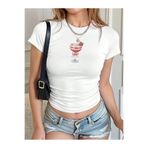StartMore Kadın Çilek Kadeh Baskılı Baby Tee Crop