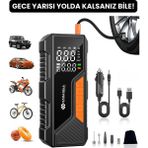 Stary 4500MAH Şarjlı Araç Kompresörü & Powerbank | Dijital Göstergeli 12V Uyumlu | Motosiklet, Bisiklet - Gri - Siyah