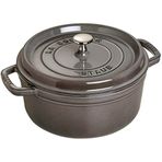 Staub 1102285 Cocotte / kızartma tenceresi, yuvarlak kapaklı 22 cm, 2.6 l, tencerenin içinde mat siyah emaye, dökümü demir, graphite gri, 26 cm