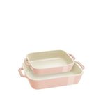 Staub Açık Pembe Seramik 2 Parça Fırın Kabı Seti - Kırmızı