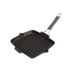 Staub Twin Izgara Tavaları Katlanır Silikon Saplı Döküm Izgara Tava, Döküm Demir, Siyah, 24 cm