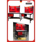 Staxx 1.5 Metre 3 Çekmeceli Endüstriyel Takım Dolabı & Takım Tezgahı Atölye Çalışma Tezgahı Işıklı Set - Kırmızı