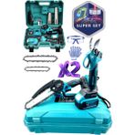 Staxx Power 2li Super Set 21V Çift Pala Zincir Çift Akülü Çelik Şanzıman Şarjlı Dal Budama ve Bağ Makası Testere