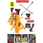 Staxx Power 2ton Kapasiteli 4 Ayaklı X2ADET Set Sehpa Kriko Standı + Bijon Seti El Feneri Hediye Garaj Usta Set
