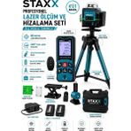 Staxx Power Şarjlı Lazer Mesafe Ölçer 80M Lazer + 360 Derece Yeşil Lazer Hizalama Cihazı Profesyonel Set