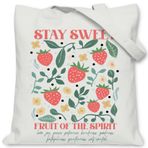 Stay Sweet Çilek Tote Çanta, Kadınlar için Çilek Kanvas Tote Çanta, Kızlar için Yaz Gifleri, Adaçayı Yeşili, Medium