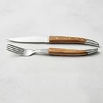Steak çat bıçak Ahşap Saplı Biftek Bıçağı ve Çatal Seti, Paslanmaz Çelik, 2 Parça, Rustik Stil