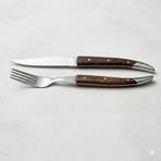 Steak çatal bıçak Ahşap Saplı Biftek Bıçağı ve Çatal Seti, Paslanmaz Çelik, 2 Parça, Gümüş ve Kahverengi