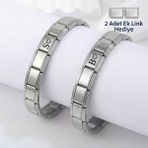 Steel Art Kuyumculuk Çelik Baş Harf Yazılı Charm Bileklik Çift Bilekliği Sevgili Bilekliği 2 Adet - Gümüş