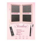 STEELVA Takma Kirpik Seti 800 Demet Kirpik,Yapıştırıcı, Sabitleyici, Cımbız ve Fırçasıyla ( 30-40-50-60D )