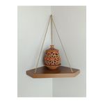STEELWOODEN Dekoratif Ahşap Halatlı Köşe Duvar Rafı , Ahşap Duvar Rafı,Kitaplık&Çiçeklik-Ceviz Ağacı Rengi-20X20