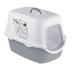 Stefanplast Cathy Griffe Beyaz Gri 56x40x40 cm Kedi Desenli Kapalı Kedi Tuvaleti
