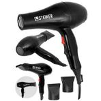 Steiner Alman 3400 Watt Profesyonel Saç Kurutma Makinesi Fön Makinesi Ac Motor Ms-9001 Siyah + 2 Adet Başlık