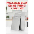 Stellica 2 Adet Paslanmaz Çelik Metal Kesme Tahtası Antibakteriyel 1,2 Mm Yapışkanlı Silikon Hediyeli - 1,2MM