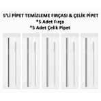 Steltech Cup 5'li Paket 10 Parça - 5 Adet Paslanmaz Çelik Metal Pipet Ve 5 Adet Pipet Temizleme Fırçası Gri