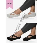 Steppe Berry 2 Çift Pilates ve Yoga Çorabı - 36 - 39 - Siyah - Beyaz