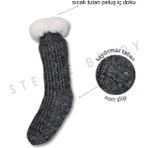 Steppe Berry Kışlık Peluş Ev Çorabı - 36 - 40 - Siyah Melanj