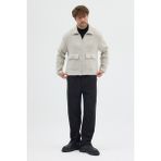 Steppe Rider Erkek Oversize Pamuk Melanjlı Kalın Kışlık Ceket Gömlek - Dayanıklı Cepli Overshirt - Açık Taş - Relax Fit
