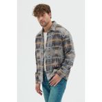 Steppe Rider Erkek Oversize Rahat Kesim Bej Etnik Kilim Desenli Kalın Ceket Gömlek Overshirt