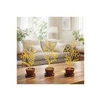 SteraDesign 3’lü Dekoratif Saksılı Çiçek Set Modern Masaüstü Dekoru Minimal Ev Ofis Aksesuarı Gold Salon Süsü