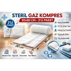 Steril Kompres 30X80 Cm 2'Li 1 Paket Tel Tel Spanç Steril Gazlı Bez Yara Bakım Kompresi