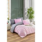 Sternen Glanz Çift Taraflı Çarşafı Lastikli Tek Kişilik Nevresim Takımı - 160 x 200 cm - Antrasit - Pudra
