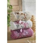 Sternen Glanz Nakışlı Çeyizlik Adelina Butterfly Fluffy Pamuklu 3 Adet 30 x 50 El Yüz Mutfak Havlusu Çeyiz Seti - Renkli - 30 x 50 cm