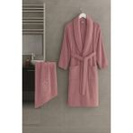 Sternen Glanz New Neva Pamuklu Nakışlı Işlemeli Şal Yaka Bornoz Saç Havlusu Set - 3XL - Mürdüm