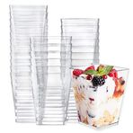 SticFigs Tatlılar için plastik parti bardağı, 153 ml, Tiramisu, Parfait, Dip, Dondurma bardağı, Tatlı ve daha fazlasını servis etmek için, şeffaf plastik bardaklar, mini mezeler kasesi veya kare kase.