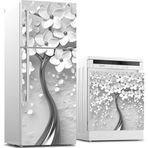 Sticker Art Buzdolabı ve Bulaşık Makinası Beyaz Eşya Sticker Kaplama 3d Gri Ağaç