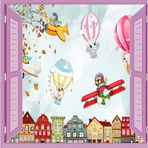 Sticker Art Çocuk Odası Bebek Odası Pencere Poster Duvar Kağıdı Balonlar Hayvanlar