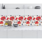 Sticker Art Mutfak Tezgah Arası Folyo Fayans Kaplama Folyosu Kırmızı Çiçek Çizim 60x300 CM