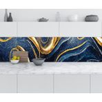 Sticker Art Mutfak Tezgah Arası Folyo Fayans Kaplama Folyosu Mavi Mermer Altın 60x300 CM