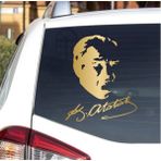 Sticker Dizayn Atatürk Silüeti ve Imza Sticker - Mustafa Kemal Atatürk Başbuğ Imza Sticker - Araba Oto Motosiklet Karavan Cam Sticker - 00391 - Altın - 25x21 Cm