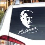 Sticker Dizayn Atatürk Silüeti ve Imza Sticker - Mustafa Kemal Atatürk Başbuğ Imza Sticker - Araba Oto Motosiklet Karavan Cam Sticker - 00391 - Beyaz - 12x10 Cm